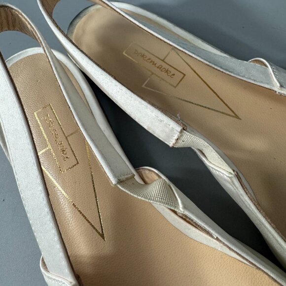 Pokemaoke BHLDN Alta 3D Flowers 6 Ivory Satin Floral Slingback , Size 40 - Picture 14 of 16